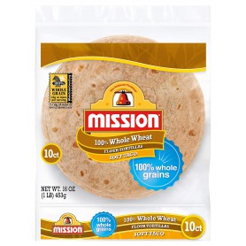MISSION 100% WHOLE WHEAT FLOUR TORTILLAS 16OZ