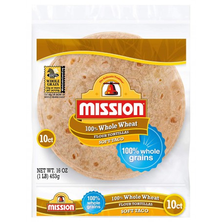 MISSION 100% WHOLE WHEAT FLOUR TORTILLAS 16OZ