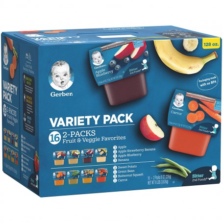 GERBER 2ND FRMRS FAV FRT&VEG OUREE VRTY PK 16-4OZ (128 OZ)