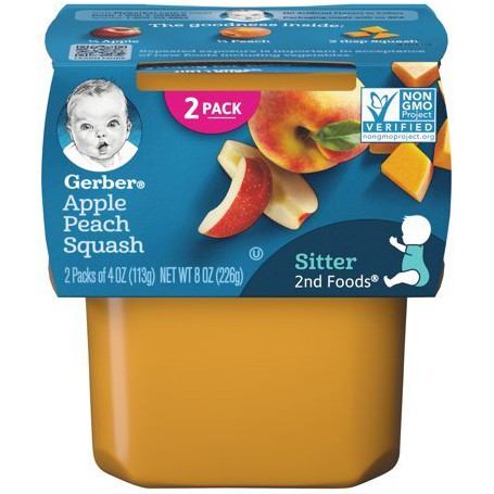 GERBER 2ND APL/PCH/SQH 4 OZ 2 PK