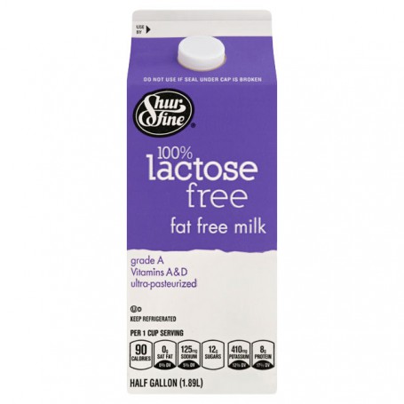 SHURFINE FAT FREE MILK 100% LACTOSE FREE GRADE A (0.50 GAL)